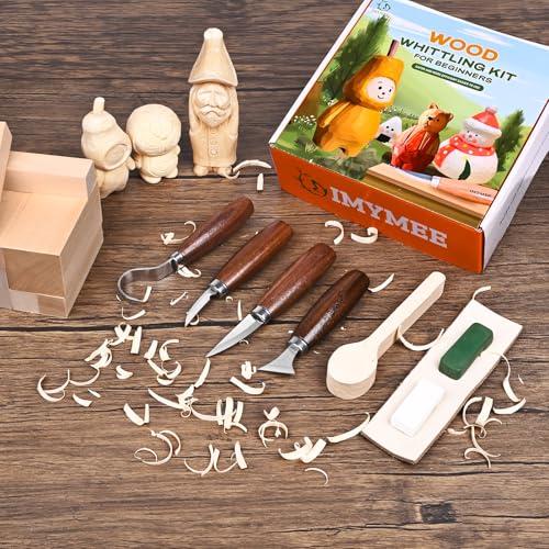 IMYMEE Wood Whittling Kit for Beginners-Complete Whittling Set with 4pcs Wood Carving Knives & 8pcs Basswood Wood Blocks-Perfect Wood Carving Kit Set-Includes Wood Carving Tools for Adults and Kids - color: SET1