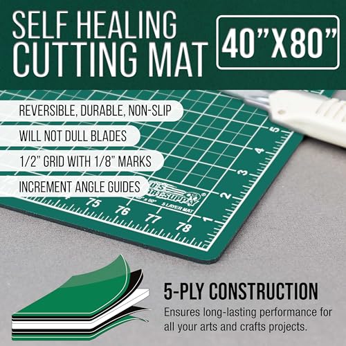 U.S. Art Supply 40"x80" Self-Healing Cutting Mat 5-Ply Green/Black | Double-Sided Green/Black Craft Mat, Non-Slip Cutting Mats for Crafts, Sewing, Quilting, Scrapbooking