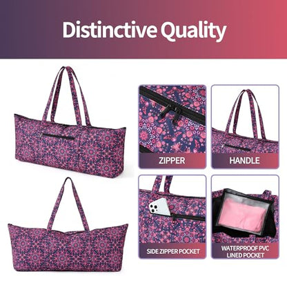 Boulder Bee | Yoga Mat Bag | Large Yoga Mat Carrier with Wet Pocket | Yoga Gifts | Gym Tote Bag for Women - color: Tote-Navy