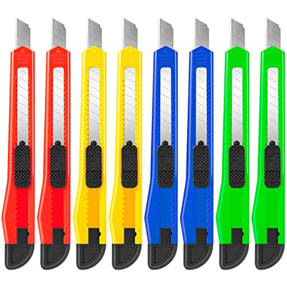 DIYSELF 8 Pack Box Cutter Retractable Utility Knife, 9mm Wide Blade | Box Cutters Bulk for Cardboard, Packages, Paper, Snap-Off Blades Razor Knife, Navajas para Trabajo, Disposable Box Opener - style: 8 Pack