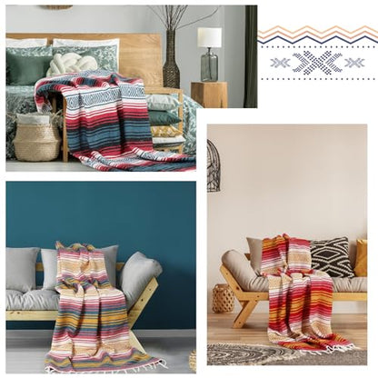Peryiter 9 Pcs Mexican Yoga Blanket Striped Falsa, 45x70,Light Colors - color: Light Colors