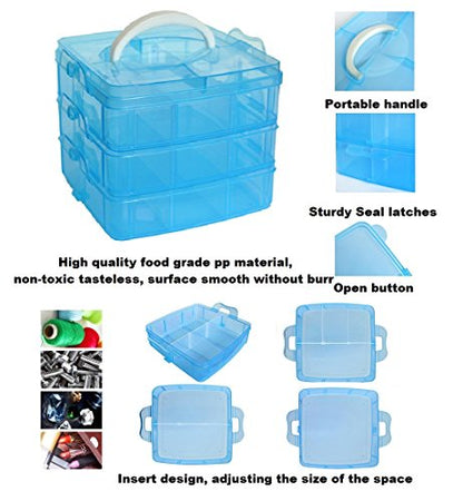 Kamay's Medium 3 Tier Stackable Adjustable Compartment Slot Bead Craft Jewellery Tool Storage Organiser Snap-lock Tray Container, with 18 Compartments, Container Box White - style: Medium 3 Tier 18 Compartments White