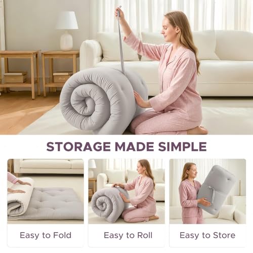 Japanese Floor Mattress, 100% Cotton 2.5" Thicken Foldable Futon Mattress Tatami Mat Sleeping Pad, High Density Foam, Ideal for Comfort and Support, Kids Floor Lounger Pillow Bed Sofa (Gray)