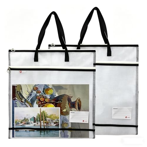 2 Pack 16.5x17 Inch Art Portfolio Bags, Portfolio Folder for Artwork, Posters Storage Case with Zipper and Handle Mesh Folder Organizers for Poster Storage, Scrapbook(Black) - color: Black