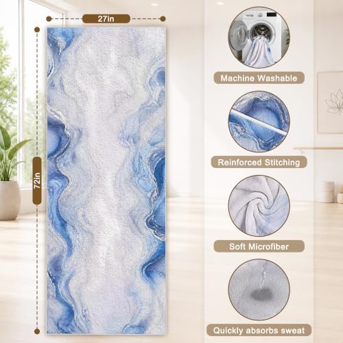 Yoga Mat Towel, Hot Yoga Towel High-Definition Pattern, Machine Washable with Ultra-Absorbent Yoga Towels for Hot Yoga Non Slip for Fitness, Exercise, Pilates, 72 x 27 in, Blue Ripples - color: Blue Ripples