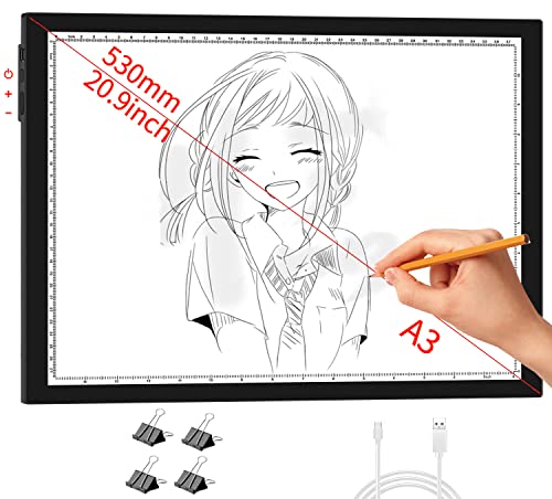 WELZK A3 Light Board with Side Buttons,16.6×12.6 Inch Light Pad | Side Button Design, 9 Levels + Stepless Dimming, 5000 Lux, No Shadow, for Diamond Painting Tracing Weeding Vinyl, Diamond Art - style: A3 1-Color
