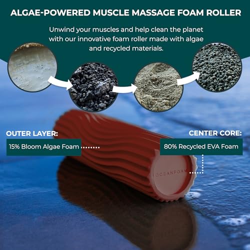Oceanfoam Ripple Travel Foam Roller (11" x 3.35") Firm Mini Foam Roller for Physical Therapy, Deep Tissue Massage, Back Pain - High Density, Ergonomic Wave Textured - Yoga, Pilates, Exercise (Maroon) - color: Maroon