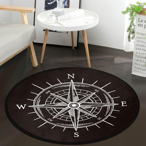 keepcute Compass Vintage Round Rug 6ft, Washable Non-Slip - color: Wind Rose Compass, size: 6' (Round)