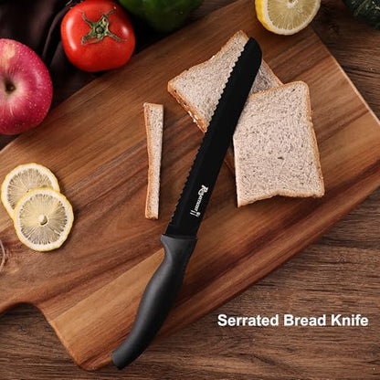 ROMANTICIST Kitchen Knife Sets, 10PCS High Carbon Stainless Steel Knife Sets with Block, Black Knife Block Set, Knives Set for Kitchen with Anti-slip Handle, Exquisite Knives Set New Home Essentials - color: Silver square knife block