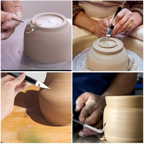 Lainballow 4 Pcs Clay Carving Knife Tools, Metal Pottery Clay Tools with Ceramic Clay Pottery Throwing Trimming Spinner Tool, Pottery Sculpting Tools for Engraving Shaping Styling Clay Sculpture
