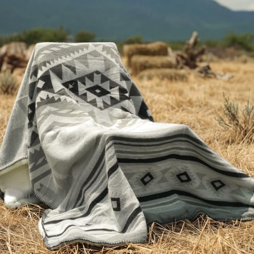 Aztec Throw Blanket with Soft Sherpa Lining, Southwestern Navajo Blankets for Camping, Outdoor, Cozy Boho Throws for Couch, Sofa, Bed, 60"x80", Grey - color: Grey, size: 60" x 80"
