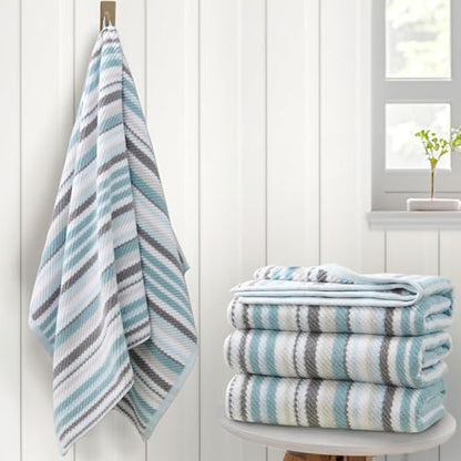 VOOVA & MOVAS Aqua Bath Towels 4 Pack, 100% Cotton, 28x52 in, Striped - color: Gray + Aqua Striped, size: 4 PC Bath Towels (28"x52")