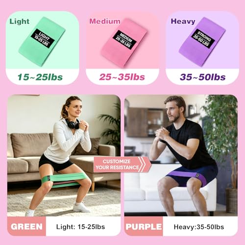 OKbulter Resistance Bands for Working Out, 3 Levels Exercise Bands Set | 3 Levels Exercise Bands Set for Legs, Hips, Strength Training, Pilates, Yoga and Rehab for Women & Men