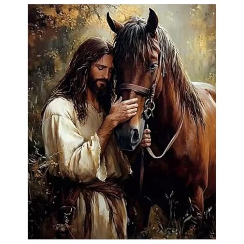 Paint by Numbers Kit for Adults, Adult Paint by Number Kits 16x20 Inch | Jesus Paint by Numbers Kit for Adults, Acrylic Painting by Numbers, DIY Arts and Crafts for Gifts or Home Decor - color: Jesus and the Horse