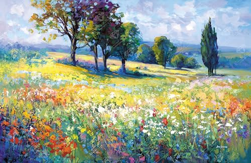 DIAMOND ART CLUB Wildflower Field with Trees in the Summer Countryside | Diamond Art Kits for Adults, Premium Diamond Painting Kit, Fun DIY Crafts for Adults, Round Diamond Art Canvas, 20" x 13" - color: Wildflower Field with Trees in the Summer Countrysi