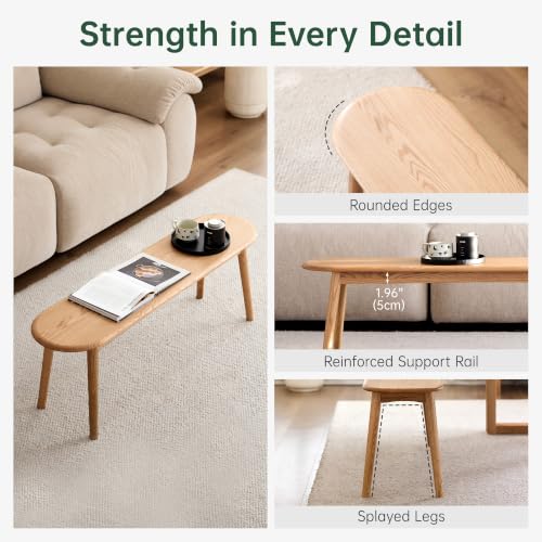 Solid Oak Dining Bench, 55.1 Inch Wood Bench for Dining Room - color: Natural Oak, size: 55.1''