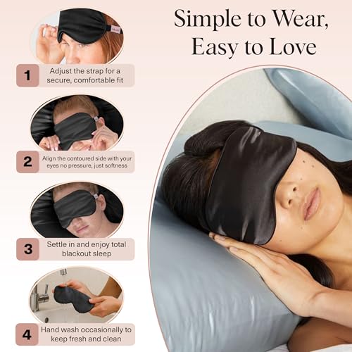 Kitsch Weighted Satin Sleep Mask | Eye Masks for Sleep - (4.1oz/116g) | Softer Than Silk Sleep Mask, Blindfold Sleep Masks for Women & Men, No Eye Pressure, Lightweight Eye Mask, Travel Essentials - color: Weighted Black