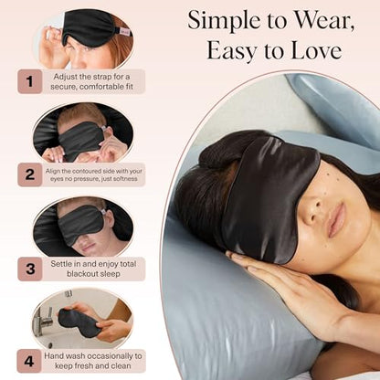 Kitsch Weighted Satin Sleep Mask | Eye Masks for Sleep - (4.1oz/116g) | Softer Than Silk Sleep Mask, Blindfold Sleep Masks for Women & Men, No Eye Pressure, Lightweight Eye Mask, Travel Essentials - color: Weighted Black