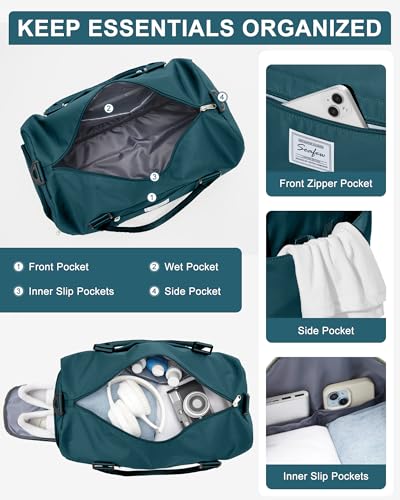 Gym Bags Womens Mens with Shoes Compartment and Wet Pocket Travel Duffel Bag for Women for Plane Sport Gym Tote Bags Swimming Yoga Waterproof Weekend Overnight Bag Carry on Bag Hospital Holdalls - color: A10-Peacock Blue