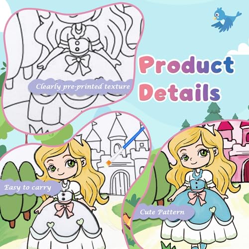 Anseal 12 Packs Pre Drawn Canvas to Paint, 4" X 4" Priness Pre-Printed Canvas Paint Party, Stretched Outline Painting Boards for Beginners, Party Favor - style: Priness