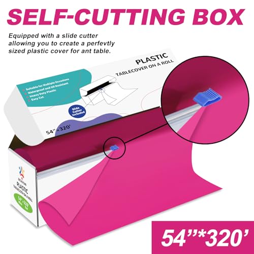54IN X 320FT Plastic Table Cover Roll with Cutter Box, Cut to Size Plastic Table Cloths for Parties, Birthday, (Fuchsiae, 54"x3840"(Rectangular)) - color: Fuchsia, size: 3840" x 54" (Rectangular)
