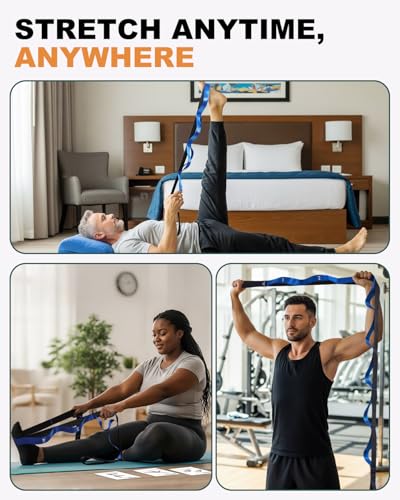 Trideer Non-Elastic Stretching Strap with Loops for Physical Therapy & Rehab, Knee Hip Leg ROM Post-Surgery, Yoga Strap for Stretching, Leg Lifter Strap Mobility Aid, Hamstring Calf Back - color: Blue/75"x1"