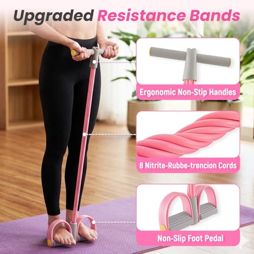 Asnomy Band Set – 8-Tubes Pedal Resistance Band with Handle, Ankle Resistance Band with Figure 8 Resistance Band for Strength Exercises, Training for Stretching The Abdomen,Waist,Arms and Legs - color: Grey Pink