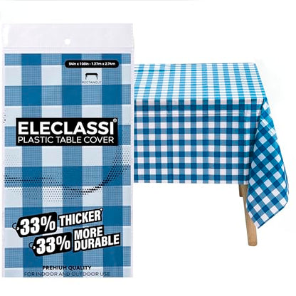 Eleclassi Blue Gingham Checkered 12 Pack Premium Disposable Plastic Tablecloth 54 x 108 in - Party Plastic Table Cloth Disposable Tablecloth for Rectangle Tables Up to 8 Ft - Plastic Table Cover - color: Blue Checkered, size: 12 Pack Rectangle