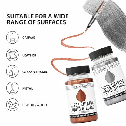 KAMENSKAYA Liquid White Gold Leaf Paint - Alcohol Based Fast Drying White Gold Liquid Leaf, 3.38 fl oz (100 ml) | Liquid Leaf Paint with Natural Metallic Pigment, Strong Shine, Pen Brush & Funnel, One-Coat Coverage – Made in EU - color: White Gold, size: