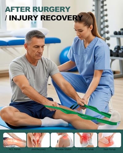 Trideer Stretching Strap with Loops & Leg Lifter, Non-Elastic PT Strap | Leg Lifter Mobility Aid, Non-Elastic PT Stretching Strap, Multi-Loop Grip Control, Home Recovery Support - color: Green