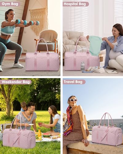 Women Weekender Travel Duffle Bag: Travel Duffel Overnight Bags with Shoe Compartment Large Carry on Tote with Toiletry Bag Weekend Traveling Yoga Gym Hospital Bag for Women with Wet Pocket Pink - color: 02-Pink, size: Large
