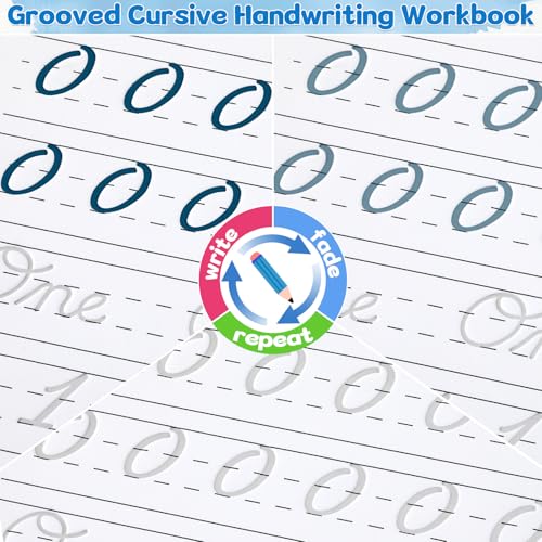 chiazllta Grooved Cursive Handwriting Workbook with Disappearing Ink Pens Magic Reusable Grooved Cursive Writing Practice for Beginners Kids Kickoff Student Workbook Homeschooling Supplies (Number) - style: Number