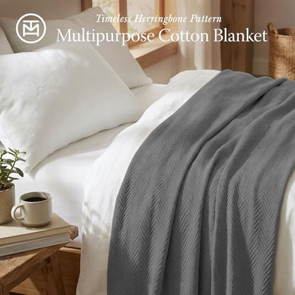 Threadmill Luxury 100% Cotton King Herringbone Blanket, Dark Grey - color: Dark Grey, size: King (106" x 92")