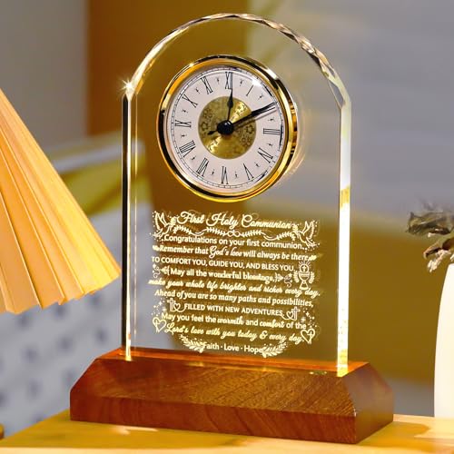 Ornalrist First Holy Communion Gifts for Girls Boys Christian Crystal Clock - color: First Holy Communion