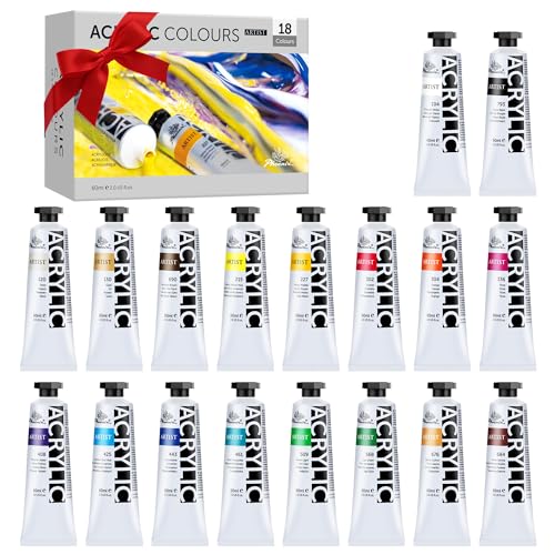 PHOENIX Heavy Body Acrylic Paint, 2 Oz. x 18 Tubes | Slow Drying Speed, Thick Art Paints, For Adults, Artists, Professionals - color: 18 x 2 Fl Oz
