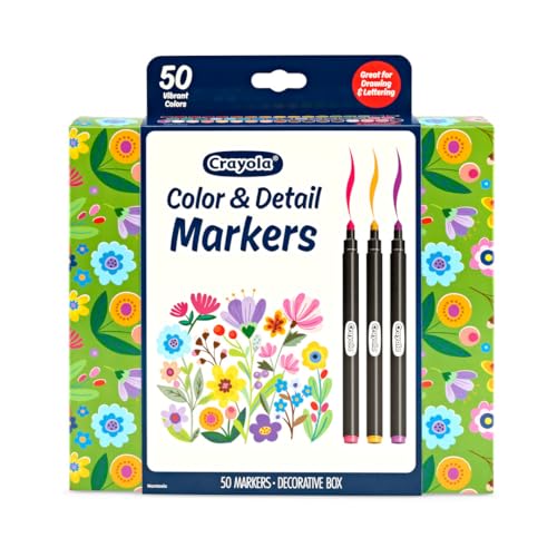 Crayola Color & Detail Marker Set (50ct) Drawing Markers for Adults, Art Markers, Graphic & Fine Tip, Gift for Teens & Adults - size: 1 Count (Pack of 1), style: Color & Detail