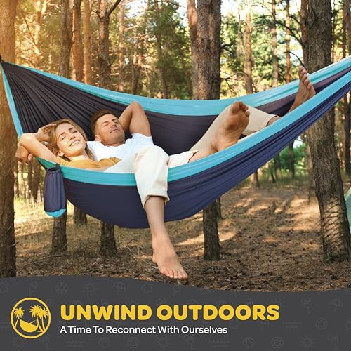 Durable Hammock 500 lb Capacity, Nylon Camping Hammock Chair - Double or Single Sizes w/Tree Straps and Attached Carry Bag - Portable for Travel/Backpacking/Beach/Backyard (Large, Khaki & Dark Green) - color: Khaki & Dark Green, size: Large