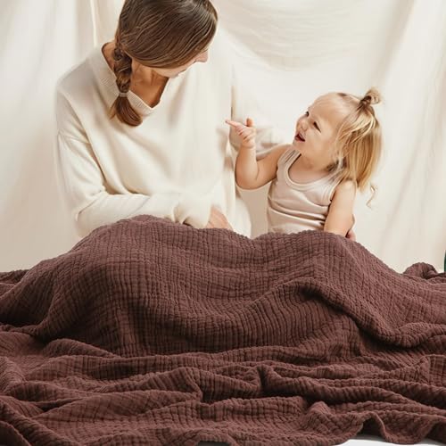Carriediosa 100% Cotton Muslin Throw Blanket 108x 90 Summer Gauze for Adult - color: Dark Brown, size: King