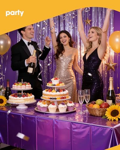 Niuara Iridescent Purple Plastic Table Cloth, 4 Pack, 54 x 108 in | Rectangle, 6 ft Tables, Birthday Party, Holiday Gathering, Disposable - color: Iridescent Purple, size: 54" x 108" - 4 Packs
