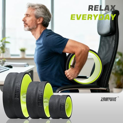 Back Roller Wheel - 3 Pack Yoga Foam Roller for Physical Therapy & Back Stretcher, Deep Tissue Massage for Pain Relief & Stretching | Green. - color: Green and Black