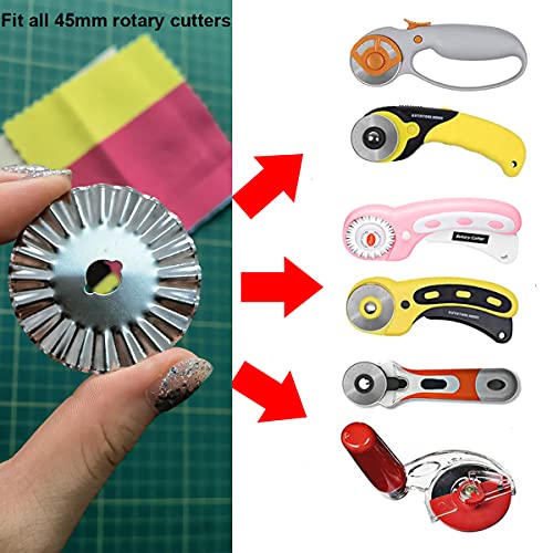 45mm Pinking Rotary Cutter Blades, Wavy Replacement Blade, Rotary Blades Refill 45mm,Fits Fiskars,OLFA,Martelli,Dremel,Truecut,DAFA,Paper Cutting Blades Refill for Quilting Scrapbooking Sewing,5 Pack - color: Silver Wavy (45mm 5pcs)