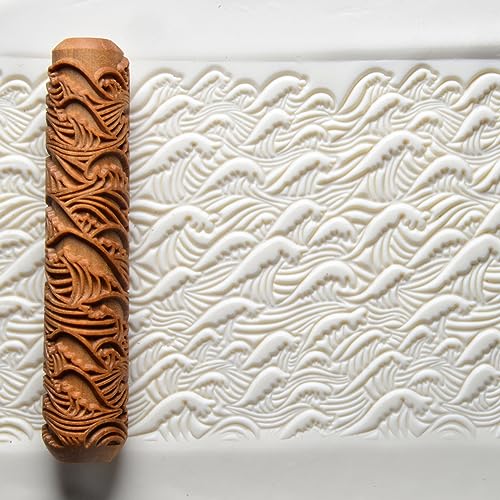 MKM Pottery Tools Wood Big Hand Rollers for Clay (BHR-141 Waves) - color: BHR-141 Waves