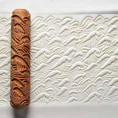 MKM Pottery Tools Wood Big Hand Rollers for Clay (BHR-141 Waves) - color: BHR-141 Waves