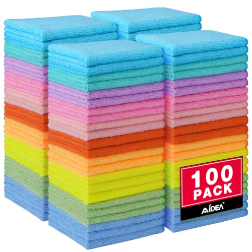 AIDEA Microfiber Cleaning Cloth, 100PK, Cleaning Rags, 11.5"×11.5" - color: Multi-colored