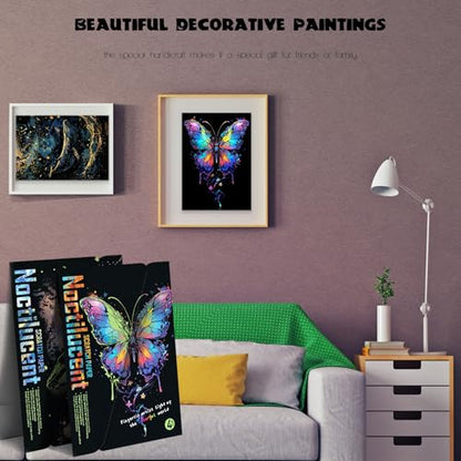 Scratch Paper Art for Adults Crafts, Glow in the Dark, A4/8 Sheets | Luminous Rainbow Scratchboard Art Kit, Calming Craft Activity for Adults Teens, Anxiety Relief Hobby, Creative Gift - style: Butterflies and Blue Whales