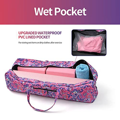 Boulder Bee | Yoga Mat Bag | Large Yoga Mat Carrier with Wet Pocket | Yoga Gifts | Gym Tote Bag for Women - color: Bright pink