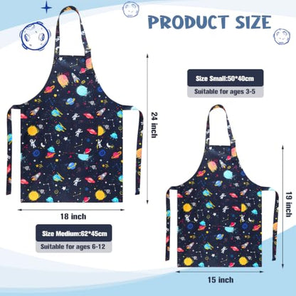 2 Pack Kids Apron, Cute Cooking Aprons, Waterproof Art Apron with Pockets, Toddler Painting Artist Apron Adjustable - color: Space and Dinosaurs, size: 40*50cm