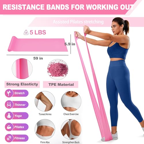 Pilates Ring and Ball Set Bulk, Pilates Equipment with 12 Inch Pilates Circle Rings, Small Yoga Balls, Resistance Bands, Pilate Essential Kit Bulk for Home Workouts Women, Pilates & Yoga Studio - color: Pink