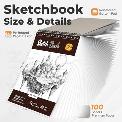 Nicpro Art Drawing Supplies Kit in Leather Case