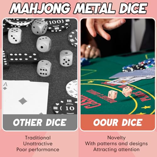 2 Pcs Mahjong Dice Metal, Modern, Rose Gold | D6 Mah Jong Dice,Standard Size Mahjong Dice, Durable Material, Replacement for Lost Dice, Board Game Mahjong Supplies - color: Rose Gold, size: Modern